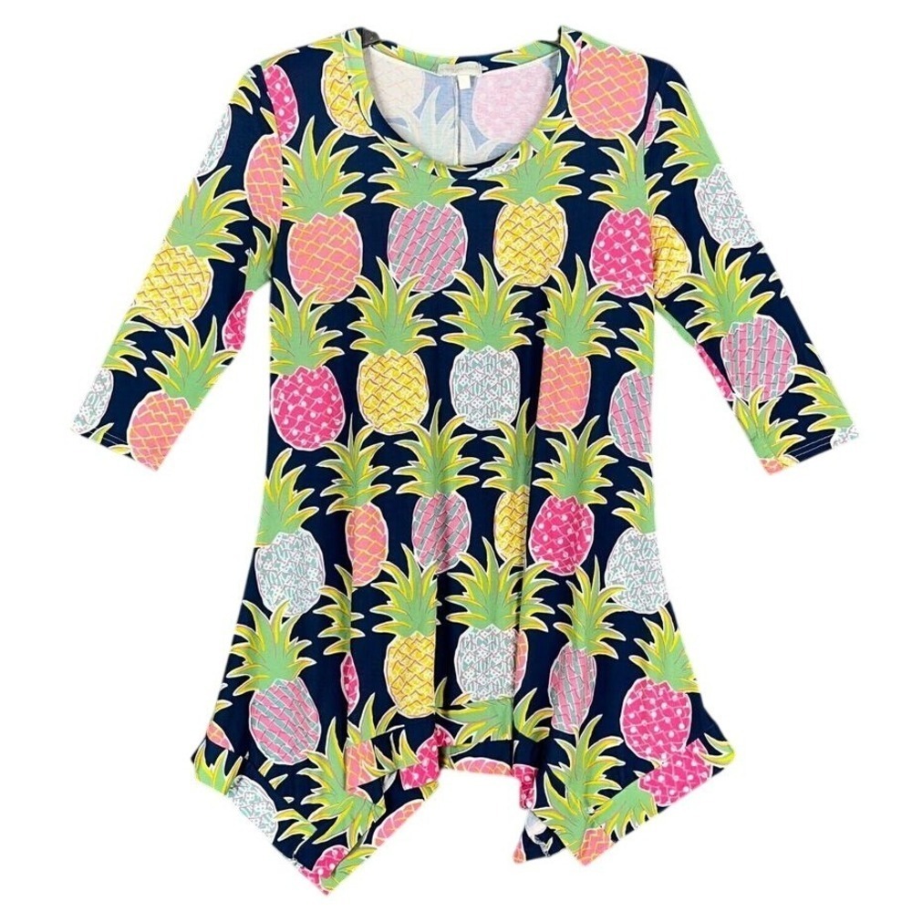 Simply Southern Blouse Women Small Shirt Business Pineapple Pullover Long-Sleeve